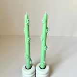 "Green Daisy Taper Set" - Candles and Holders in green by Over By The Moon