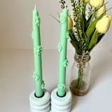 "Green Daisy Taper Set" - Candles and Holders in green by Over By The Moon