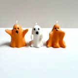 "Orange and White Ghost Candle Set" - Candles and Holders in multicolor by Over By The Moon