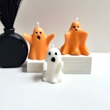 "Orange and White Ghost Candle Set" - Candles and Holders in multicolor by Over By The Moon