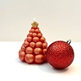 "Red and Gold Metallic Christmas Tree Candle" - Candles and Holders in multicolor by Over By The Moon