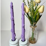 "Purple Daisy Taper Set" - Candles and Holders in purple by Over By The Moon