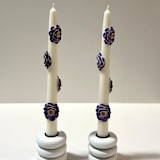 "White And Purple Camellia Blossom Tapers" - Candles and Holders in multicolor by Over By The Moon