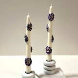 "White And Purple Camellia Blossom Tapers" - Candles and Holders in multicolor by Over By The Moon