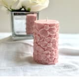 "Pink Floral Pillar" - Candles and Holders in pink by Over By The Moon