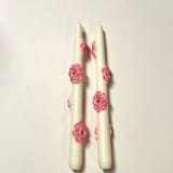 "White and Pink Camellia Blossom Tapers" - Candles and Holders in multicolor by Over By The Moon