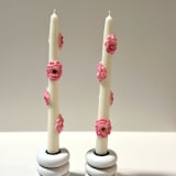 "White and Pink Camellia Blossom Tapers" - Candles and Holders in multicolor by Over By The Moon