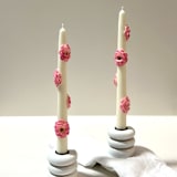 "White and Pink Camellia Blossom Tapers" - Candles and Holders in multicolor by Over By The Moon