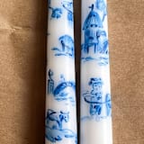 "Set of Two French Toile Taper Candles" - Candles and Holders in white by Emily de Moraes