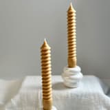 "Tan Horizontal Spiral Taper Set" - Candles and Holders in brown by Over By The Moon