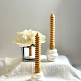"Tan Horizontal Spiral Taper Set" - Candles and Holders in brown by Over By The Moon
