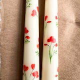 "Set of 2 California Poppy Hand-Painted Taper Candles" - Candles and Holders in beige by Emily de Moraes