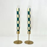 "Checkered Taper Candles (Green & Beige)" - Candles and Holders in green by Annie Shapiro