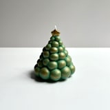 "Green and Gold Metallic Christmas Tree Candle" - Candles and Holders in multicolor by Over By The Moon
