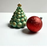 "Green and Gold Metallic Christmas Tree Candle" - Candles and Holders in multicolor by Over By The Moon