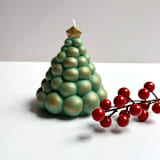 "Green and Gold Metallic Christmas Tree Candle" - Candles and Holders in multicolor by Over By The Moon
