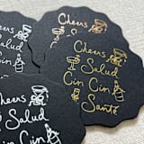 "Cheers, cin cin, santé, salud black disposable coasters / Customizable color - Set of 20" - Wedding Coasters in white by Maria Ferrer G.