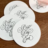"“Best day ever” letterpress disposable paper coasters | Set of 25" - Wedding Coasters in green by Maria Ferrer G.