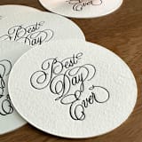 "“Best day ever” letterpress disposable paper coasters | Set of 25" - Wedding Coasters in green by Maria Ferrer G.