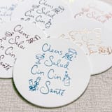 "Cheers, cin cin, santé, salud white disposable coasters / Customizable color - Set of 20" - Wedding Coasters in white by Maria Ferrer G.