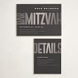 "Modern Foil Bar Mitzvah" - Mitzvah Direction Cards in Charcoal by Stacy Maalouf - With Invitation