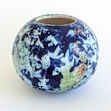 "Round Blue abstract vase" - Decorative Object in blue by Liz Vigoda