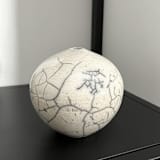 "Raku-fired White Crackle Vessel / 026" - Decorative Object in white by Emily Cheung Ceramics