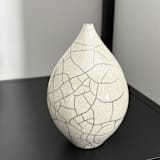 "Raku-fired White Crackle Vessel / 024" - Decorative Object in white by Emily Cheung Ceramics