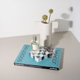 "Glass Tile Cube in Stone Wall" - Decorative Object in gray by Subtle Art Studios