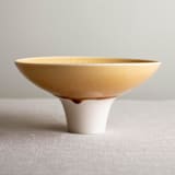 "Butterscotch Glazed Pedestal Vessel" - Decorative Object in yellow by Lisa Fleming