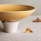 "Butterscotch Glazed Pedestal Vessel" - Decorative Object in yellow by Lisa Fleming