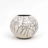 "Raku-fired White Crackle Vessel / 027" - Decorative Object in white by Emily Cheung Ceramics