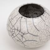 "Raku-fired White Crackle Vessel / 027" - Decorative Object in white by Emily Cheung Ceramics