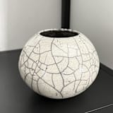 "Raku-fired White Crackle Vessel / 027" - Decorative Object in white by Emily Cheung Ceramics