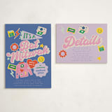 "Retro16" - Mitzvah Direction Cards in Groovy Blues by Vera Lim - With Invitation