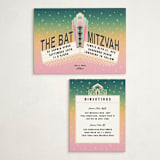 "Bat Mitzvah Theatre Marquee" - Mitzvah Direction Cards in Peony by Becky Nimoy - With Invitation