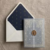 "Gold stars midnight blue envelope liner for A7 euro flap envelope | pack of 10" - Envelope Liners in blue by Ivory Invitations