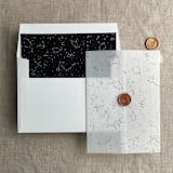 "white ink print Stella Celestial printed black envelope liner for A7 square flap envelope" - Envelope Liners in black by Ivory Invitations