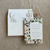 "Moss grand peony floral envelope liner for A7 square flap envelope | pack of 10" - Envelope Liners in green by Ivory Invitations
