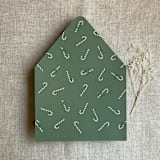"Mid green holiday candy cane printed envelope liner for A7 euro flap envelope  | pack of 10" - Envelope Liners in green by Ivory Invitations
