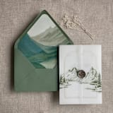 "Abstract painting green mountain envelope liner for A7 euro flap envelope | pack of 10" - Envelope Liners in green by Ivory Invitations