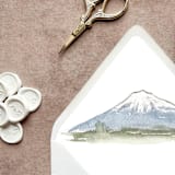 "Mt Fuji Japan Watercolor Euroflap Envelope Liner | Set of 10 | For 5x7” invitations" - Envelope Liners in multicolorassorted-colors by Cotton and Bow