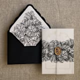 "Black ruffled floral lace liner for A7 euro flap envelope | pack of 10" - Envelope Liners in black by Ivory Invitations