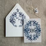 "French rose lace navy envelope liner for A7 euro flap envelope | pack of 10" - Envelope Liners in blue by Ivory Invitations