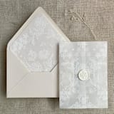 "White venetian lace vellum wrap for 5x7 card + liner for A7 euro envelope" - Envelope Liners in white by Ivory Invitations