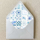 "Blue Mexican Mediterranean Tile Envelope Liner | Set of 10 | For 5x7” Invitations" - Envelope Liners in blue by Cotton and Bow