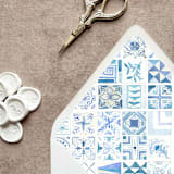 "Blue Mexican Mediterranean Tile Envelope Liner | Set of 10 | For 5x7” Invitations" - Envelope Liners in blue by Cotton and Bow