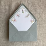 "Clara green scallop floral edge printed envelope liner for A7 euro flap envelope | pack of 10" - Envelope Liners in green by Ivory Invitations