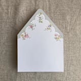 "Clara green scallop floral edge printed envelope liner for A7 euro flap envelope | pack of 10" - Envelope Liners in green by Ivory Invitations