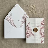"Burgundy grand peony vintage floral envelope liner for A7 euro flap envelope | pack of 10" - Envelope Liners in red by Ivory Invitations